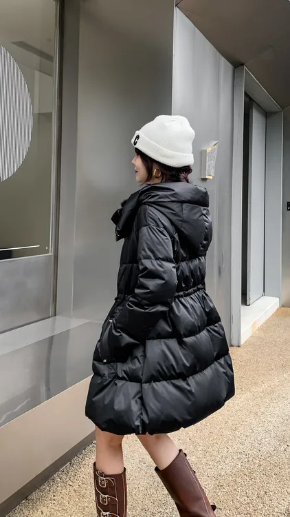 【琪的style】 235601长款纯色女韩版秋冬连帽外穿百搭可拆卸拉链