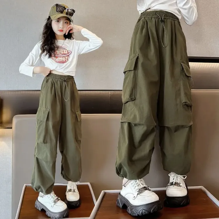 女童工装裤休闲裤男女中大童春秋款简约时尚街舞工装裤子