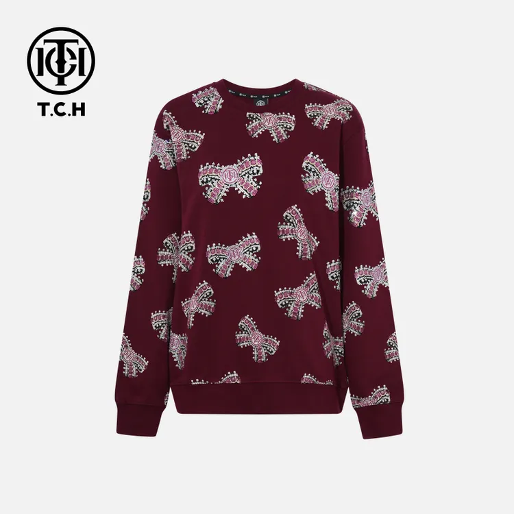 TCH轻奢秋季氛围感烫钻时尚圆领衫女T75C11E9020私服tch