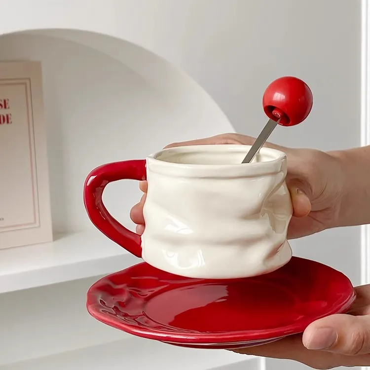 一亨奶油风轻奢咖啡杯奶盅刻度萃取杯量杯办公室居家高级感咖啡杯