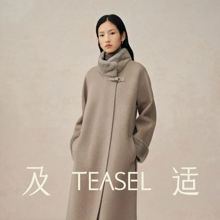 【星线好物】TEASEL水貂毛领保暖长款系带收腰双面羊绒大衣2513253