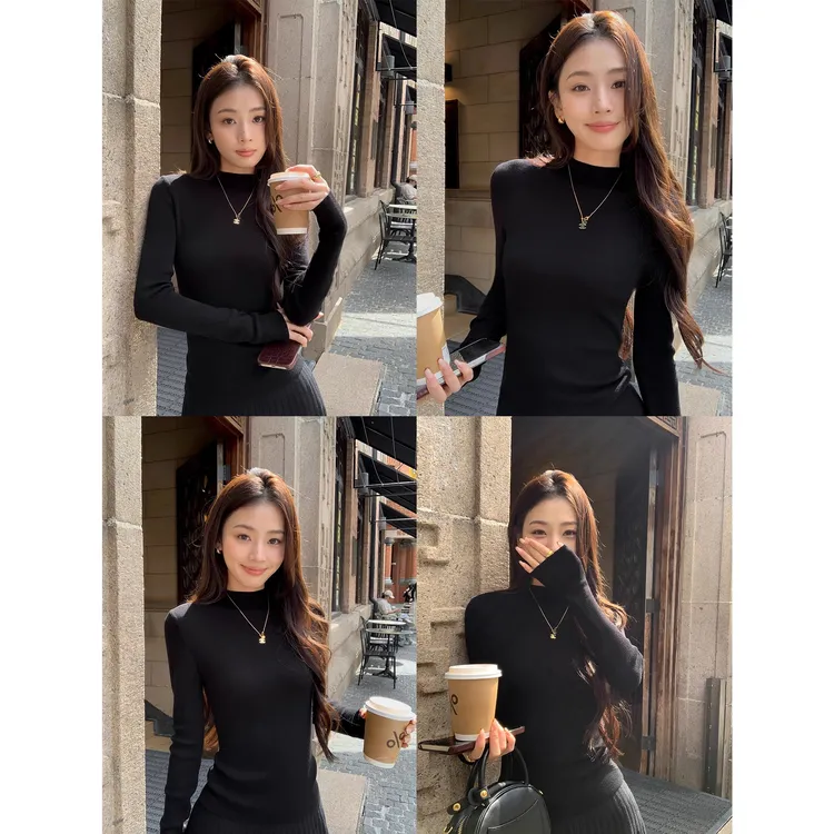 娴柔实用百搭半高领针织打底衫女秋冬气质修身显瘦内搭打底衫上衣