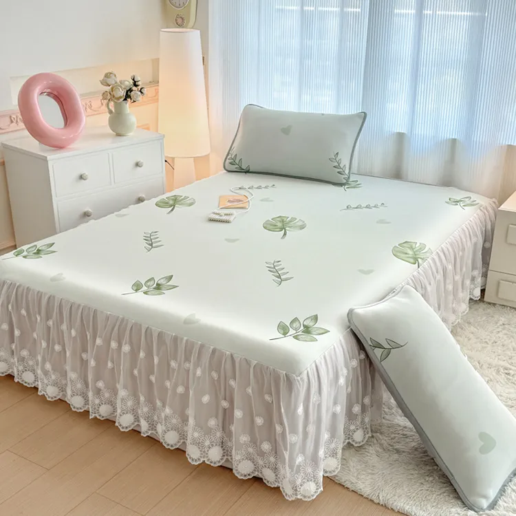 小清新凉感床裙款三件套夏季2025新款双人凉席可机洗空调软席亲肤