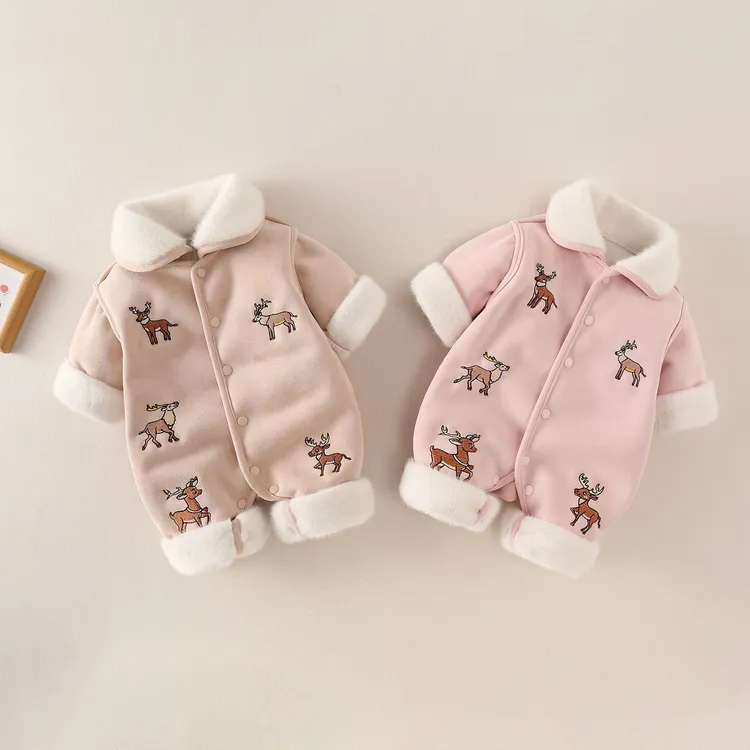 新生婴儿秋冬季A类哈衣爬服女宝宝连体衣冬装棉衣拜年服