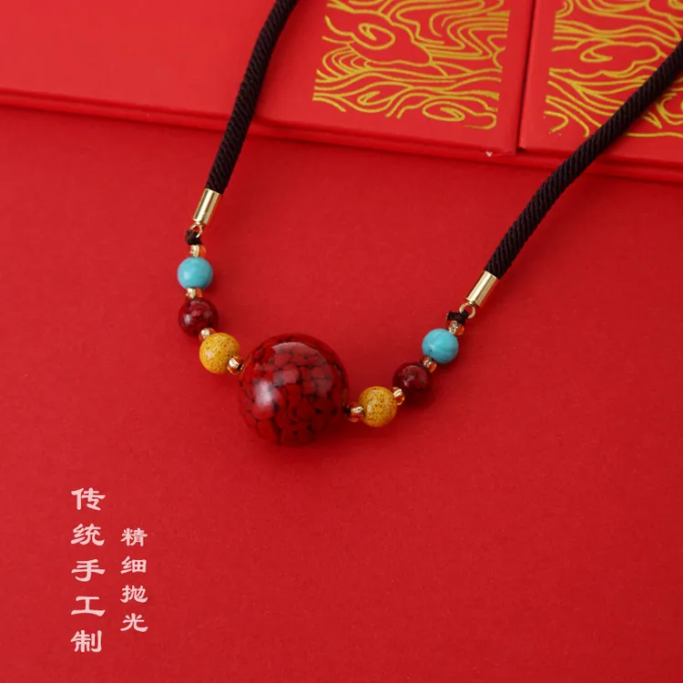 天然辰砂含辰砂吊坠晶体砂18mm挂坠项链锁骨链可收缩