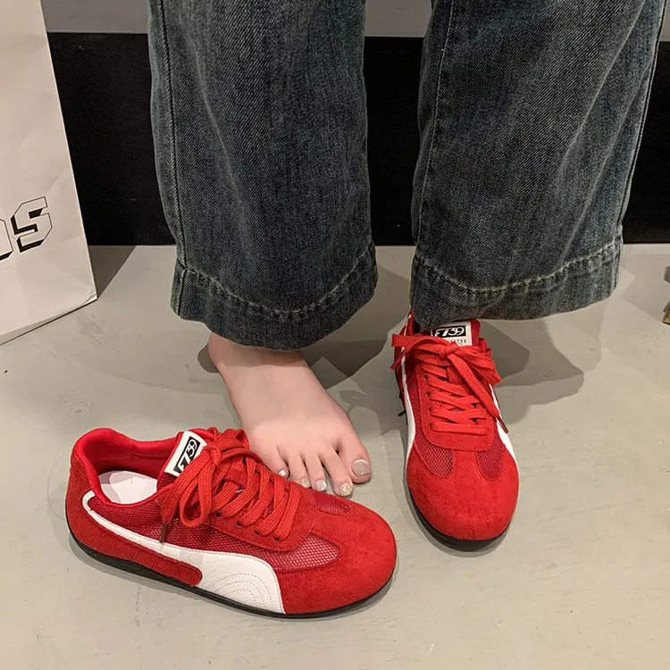 网面透气德训鞋小白鞋女新款复古休闲系带运动鞋百搭平底板鞋女士