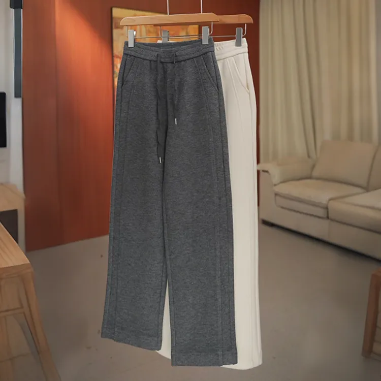 秋冬松紧高腰阔腿裤女宽松显瘦垂顺舒适休闲裤加厚保暖窄版直筒裤