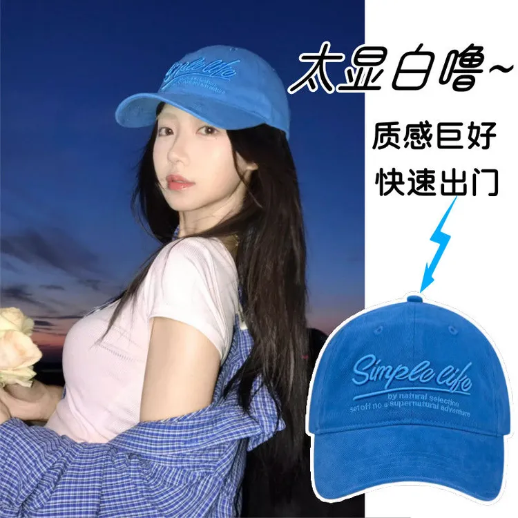 克莱因蓝~复古字母刺绣棒球帽女大头围显脸小时尚鸭舌帽男款宽檐 