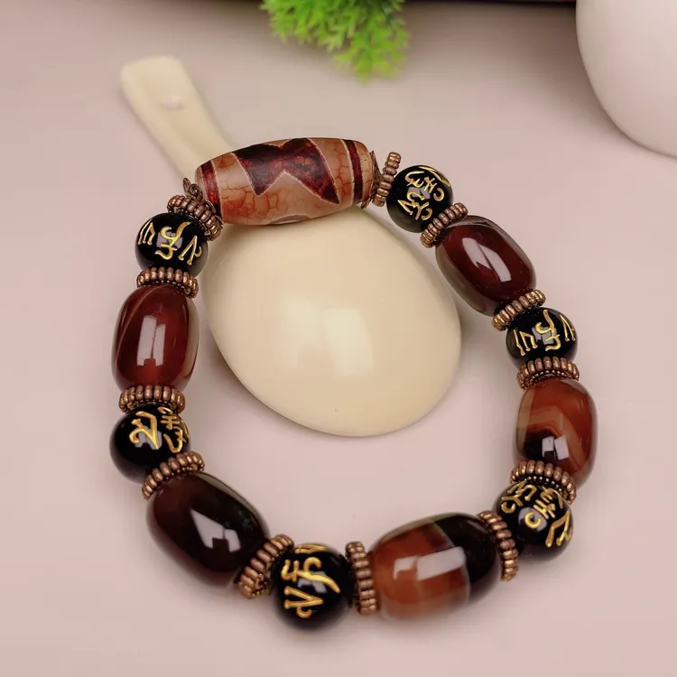 天然梦幻玛瑙玉石手链男士手串桶珠玛瑙玉髓手饰稳重百搭大气手链