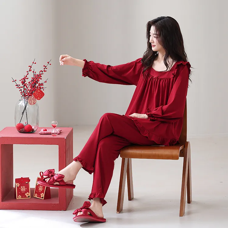 【单套礼盒装】红色睡衣女新年属马本命年情侣家居服男春秋长袖套装