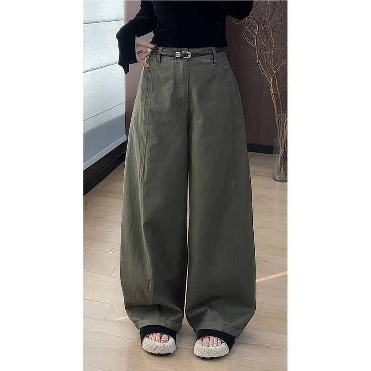 2025欧货新款美式复古绿弯刀工装裤女春夏新款无廓形休闲裤