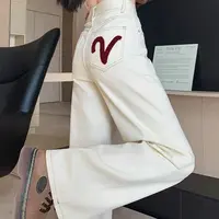 高腰宽松白色直筒牛仔阔腿裤女款显高显瘦遮肉时尚百搭5698垂感
