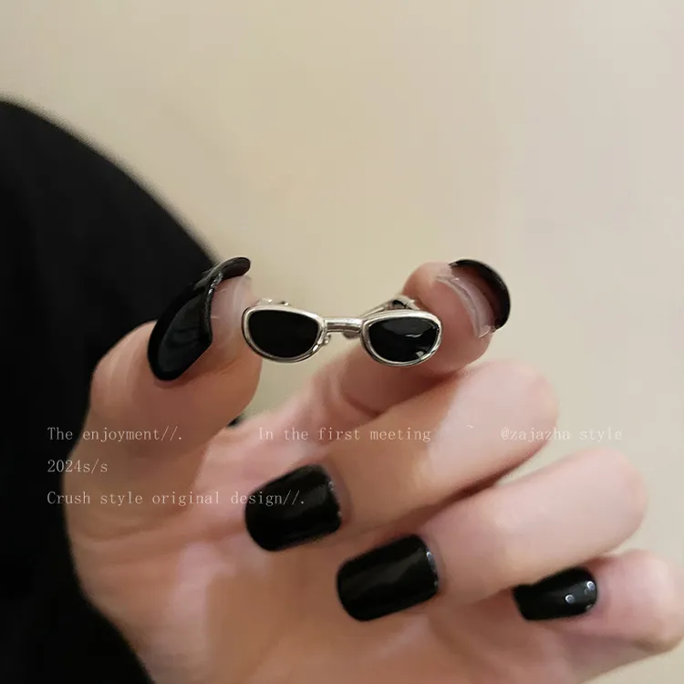 HJ趣味墨镜戒指女嘻哈搞怪设计开口可调节网红同款食指戒潮流