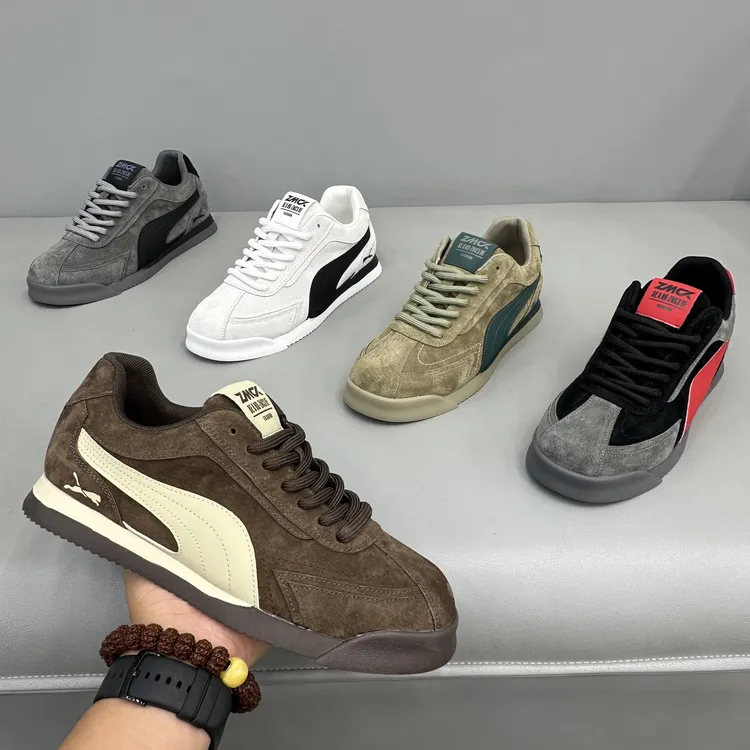 秋冬新款低帮系带磨砂拼色防滑软底板鞋舒适休闲鞋百搭潮流男鞋