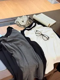 深圳南油白桃美美 '哦哟'~美式撞色圆领T恤软糯长袖新款打底A3309