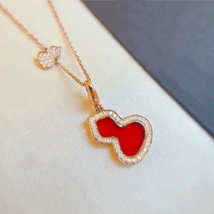 钛钢项链 香槟金葫芦项链女轻奢精致国风红色时尚吊坠锁骨链坠链