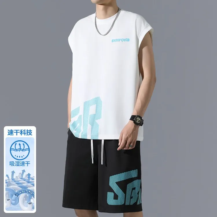 休闲运动套装男士夏季2025新款百搭凉感青少年冰丝短袖+潮流短裤
