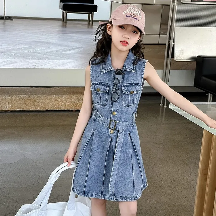 女童牛仔连衣裙2025新款儿童无袖公主裙时髦夏季小孩网红裙子洋气