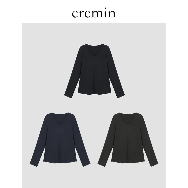 DE MincollectionU领打底衫/舒适糯感纯色显瘦百搭圆领T恤55821