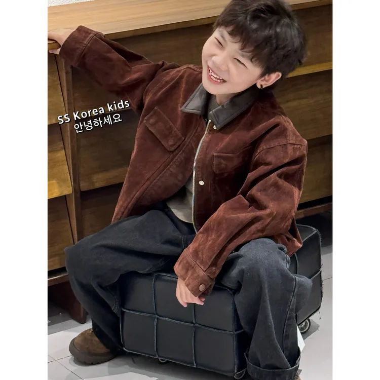 帅气男童外套2025新款儿童秋冬加绒夹克衫男孩时髦皮绒机车皮衣潮