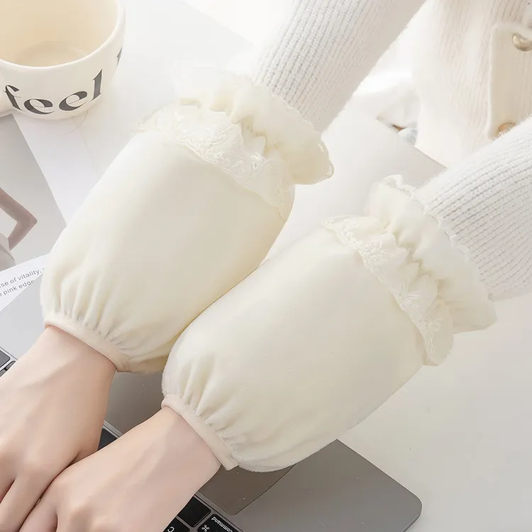 韩版秋冬蕾丝绒布短款防污袖套可爱成人学生上班家用干活防脏袖头