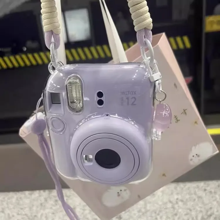 拍立得保护壳透明水晶防摔防撞硬壳适用mini12/11可爱挂绳保护套