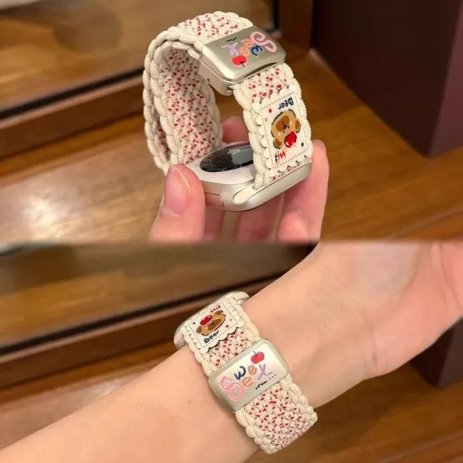 新款卡通插画编织磁吸适用苹果小米手环手表表带卡通磁吸尼龙表带