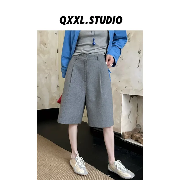 邱小小丽呀 秋季新款高级感西装裤女高腰显瘦休闲垂感阔腿五分裤