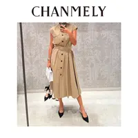 【CHANMITY】24/ss法式赫本风单排扣系带无袖连衣裙024735