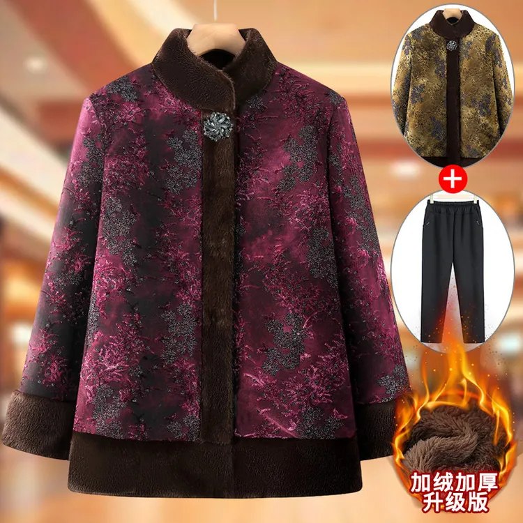 中老年人冬装女棉衣奶奶装加厚棉袄50岁60新款妈妈加绒棉服老太太