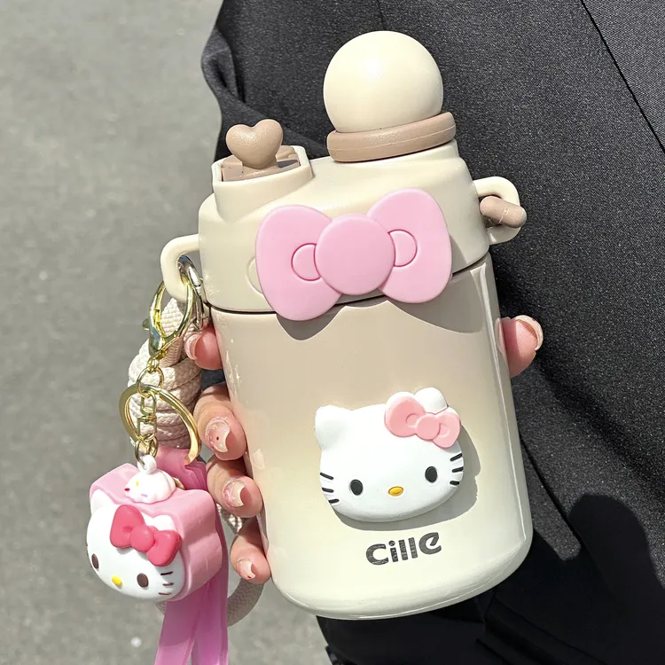 希乐保温杯女2025新款不锈钢学生上学吸管杯子hellokitty水杯