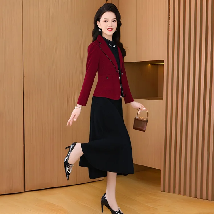 喜婆婆小香风婚宴套装礼服女2025早秋新爆款高级感年轻长袖连衣裙