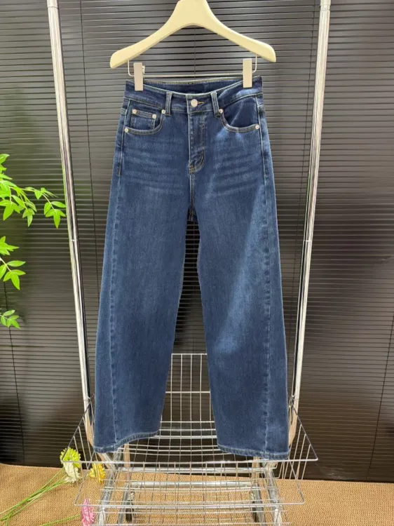 2025秋冬新款加绒牛仔裤弯刀裤蓝色显瘦时尚百搭弹力老爹裤高端女