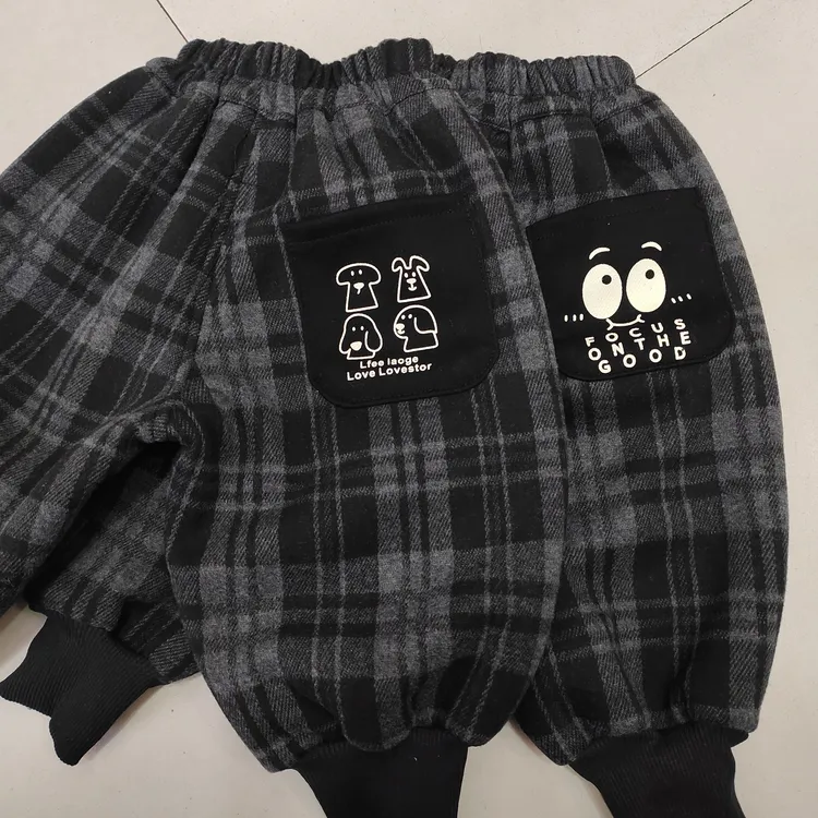 男女童冬季加绒格子休闲裤加厚保暖束脚百搭洋气中小童长裤子