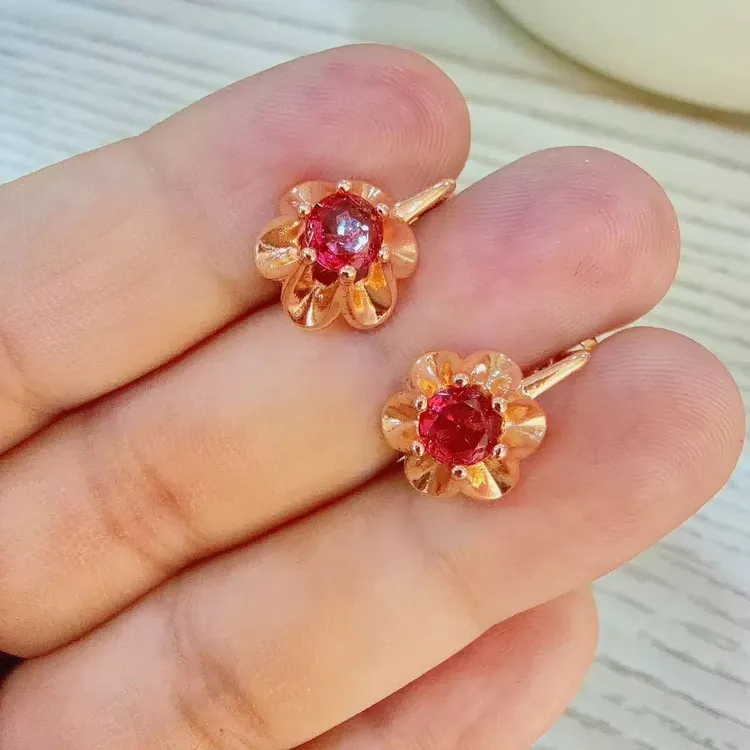 铜合金耳饰 铜合金玫瑰金耳环红彩色精美套装中古饰品素款 010253