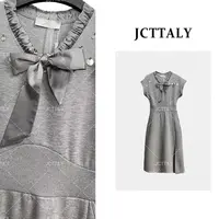 【昕昕I】设计感泡泡领蝴蝶结假两件女夏季新品显瘦连衣裙JC-A3065