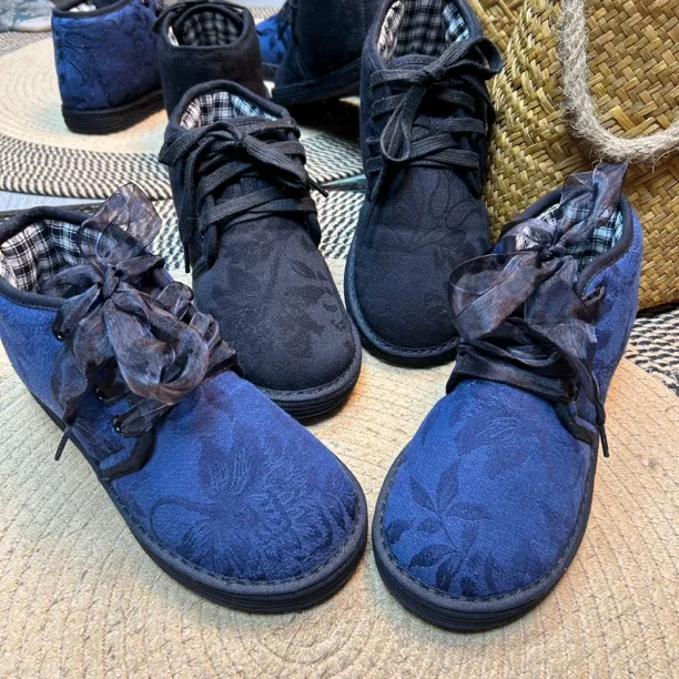 HT  特惠中高帮亚 麻提花棉花棉鞋加厚保暖千层底防滑棉鞋