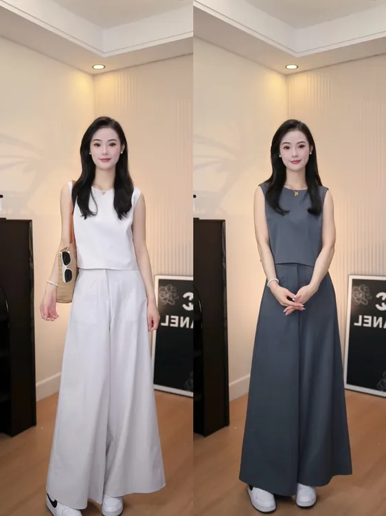 众和梦小众设计款 韩版 夏新款高腰阔腿裤时尚显瘦气质两件套套装