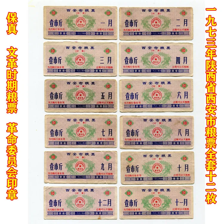 文革发行  1973年陕西省西安市粮票全套12枚原版