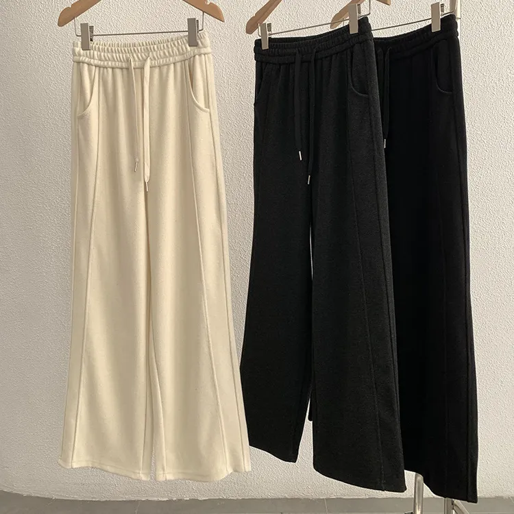 高腰直筒裤女春季新款宽松显瘦韩版休闲裤松紧带长裤2113