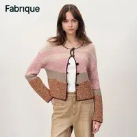 Fabrique秋冬不规则条纹渐变绞花刺绣法式复古针织开衫
