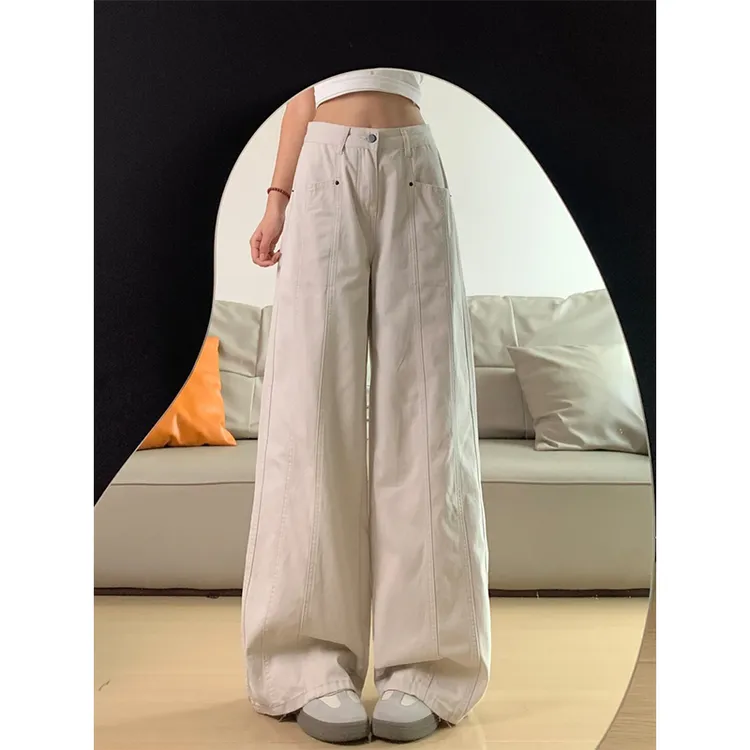 微胖mm高个子设计感牛仔裤女秋季新款高腰复古显瘦宽松拖地直筒裤