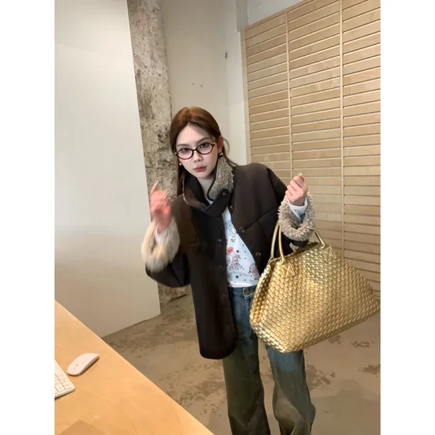 赵小小【东京日记】10069 冬季拼接毛毛宽松美拉德加厚保暖外套