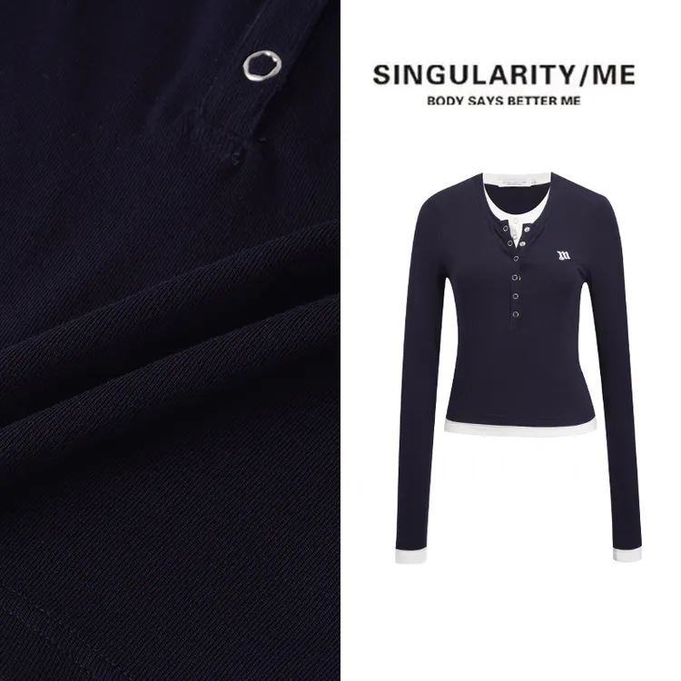 Singularity Me 2A 1206 假两件撞色设计亨利领打底衫上衣