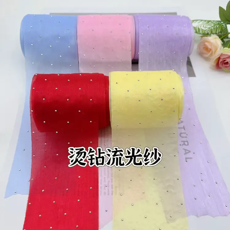 懒虫饰品 8厘米烫钻流光纱织带蝴蝶结头饰发饰发夹抓夹材料