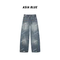 【ASIA BLUE】· 云层 · 秋季无弹复古水洗纹洋气弯刀牛仔裤YW90013