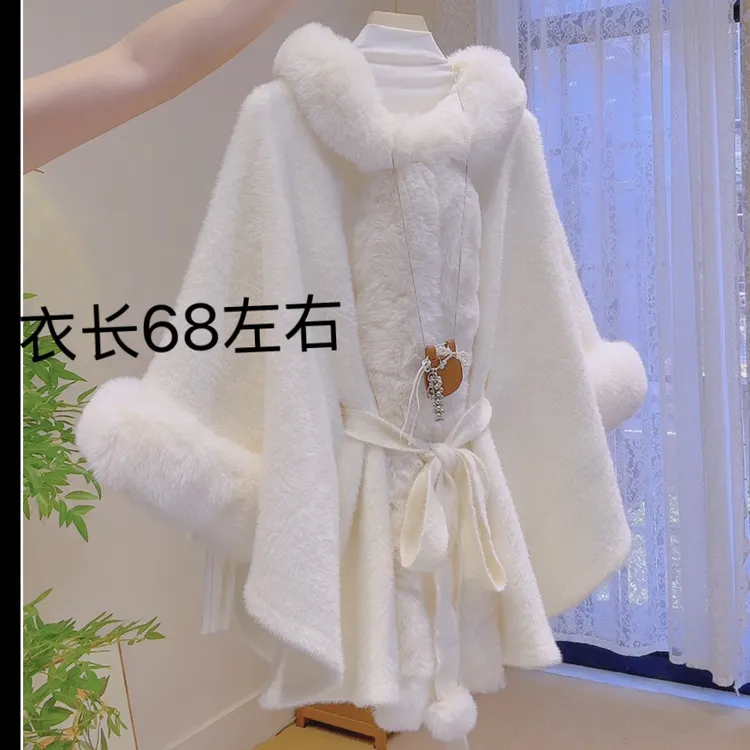 毛毛门襟斗篷披肩外搭女秋冬气质高级韩版千金外套仿水貂绒外套