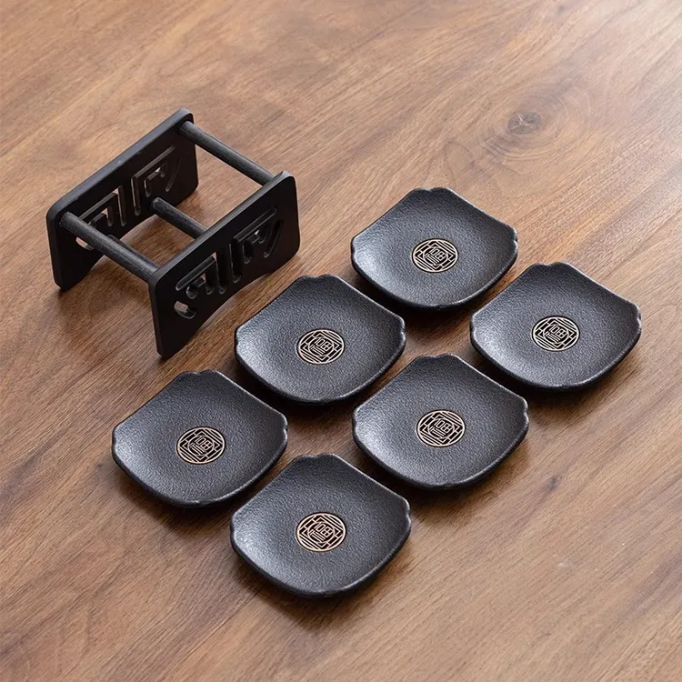 中式高档茶杯垫福字古铜茶桌隔热防烫茶垫收纳茶托茶道配件盘底座