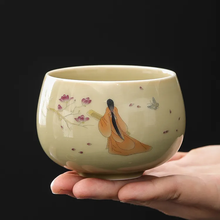 国潮主人杯中式汝窑高足杯女主人杯茶杯个人专用女士茶具茶具配件