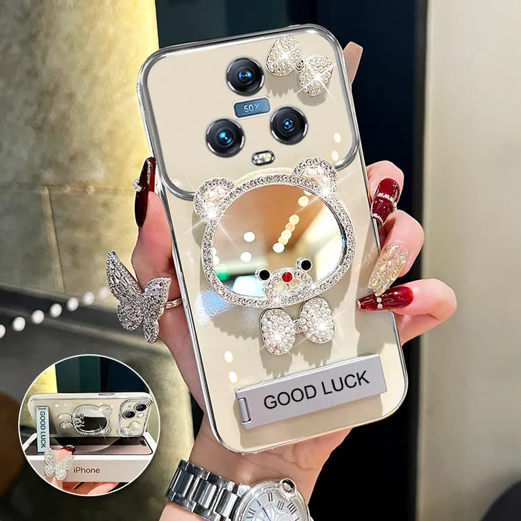 适用荣耀magic5/pro领结熊补妆镜大视窗手机壳创意防摔网红女款